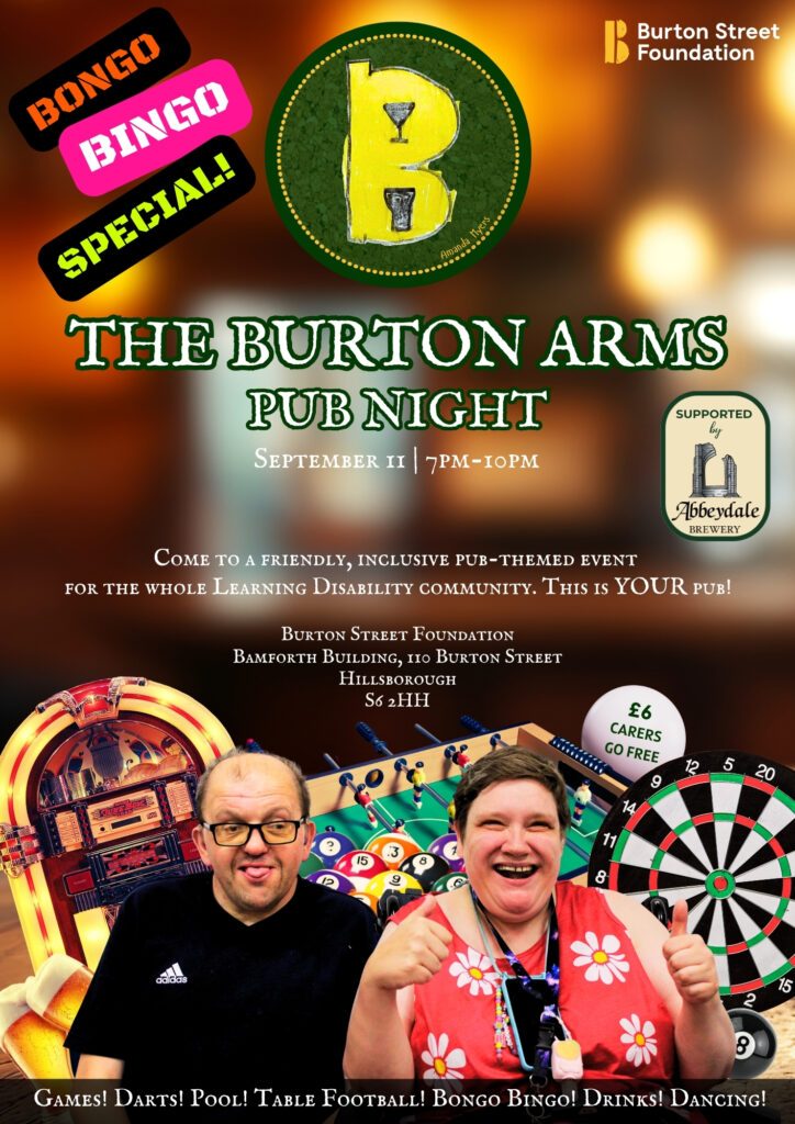 Poster for Pub Night at Burton Street Foundation