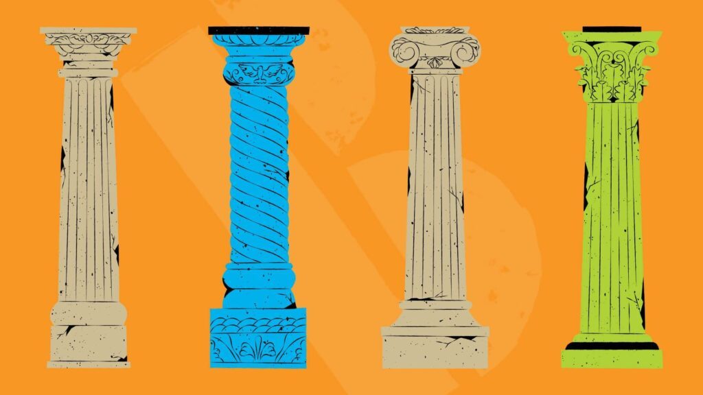 A vector image showcasing four distinct types of columns