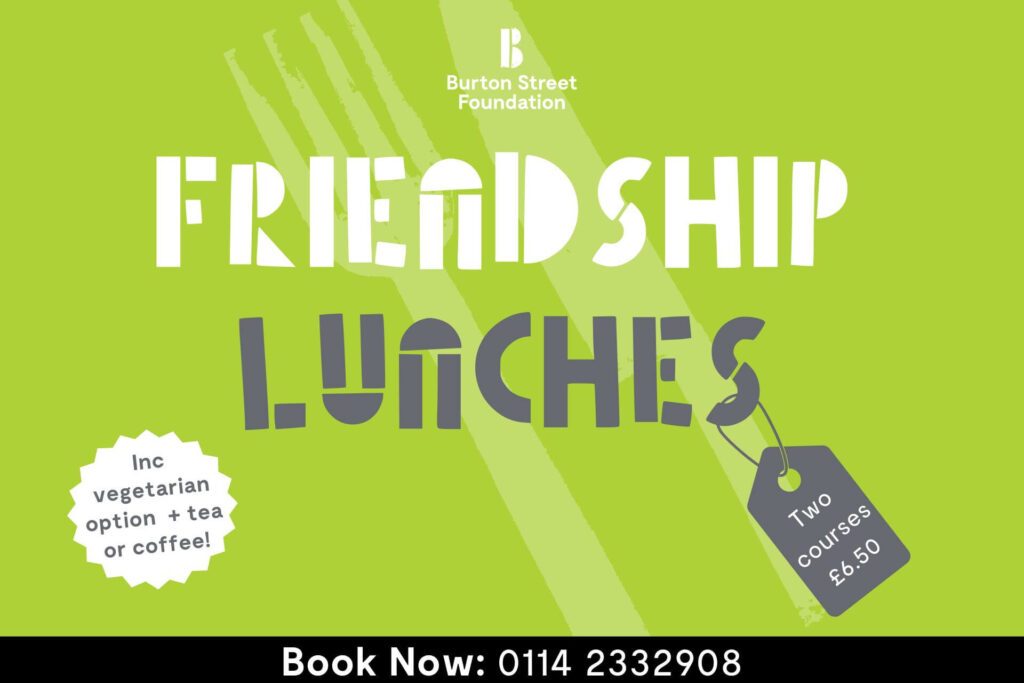 Advertisement for Friendship Lunches Includes vegetarian option, tea or coffee.