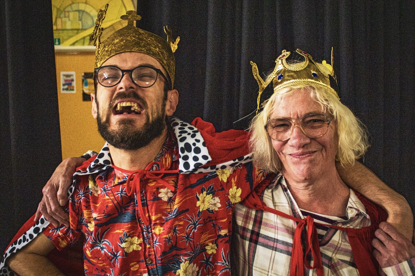 Two adults with learning disabilities dressed up in a variety show at Burton Street Foundation in Sheffield