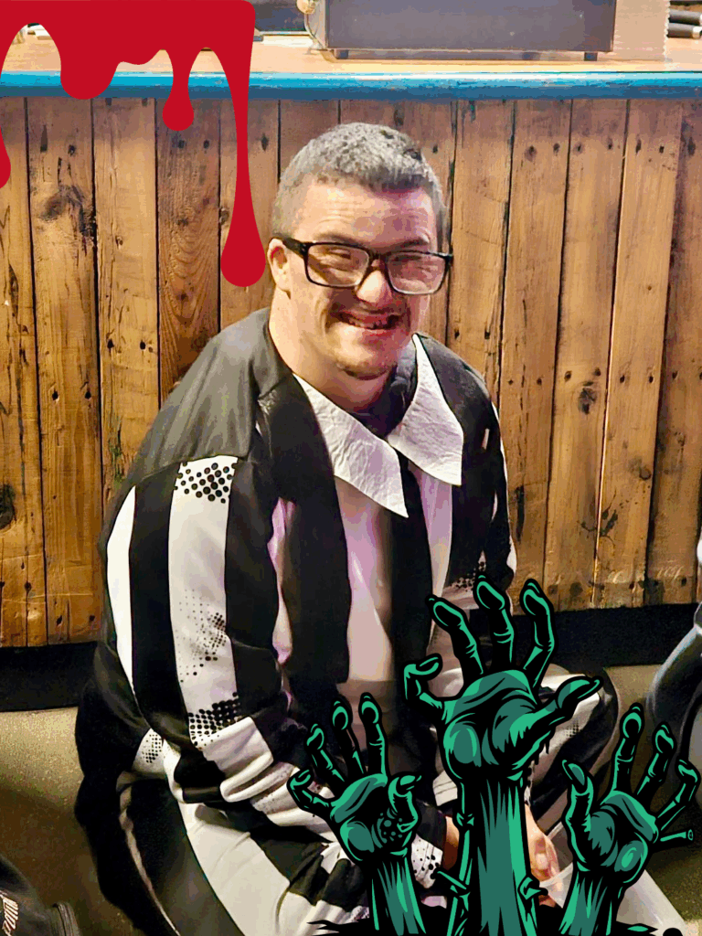 Client with learning disabilities in Sheffield having fun at Halloween