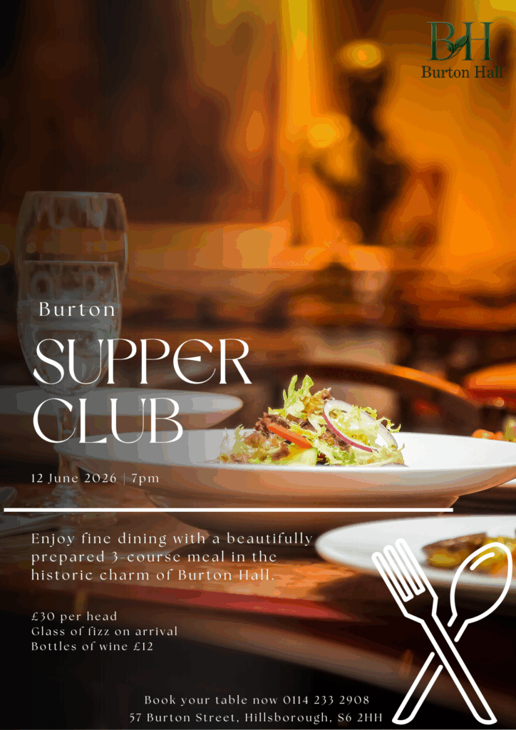 Poster for public fine dining event at Burton Street Foundation in Sheffield