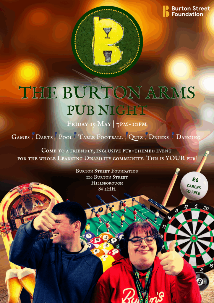 Poster for games event for people with learning disabilities at Burton Street Foundation in Sheffield