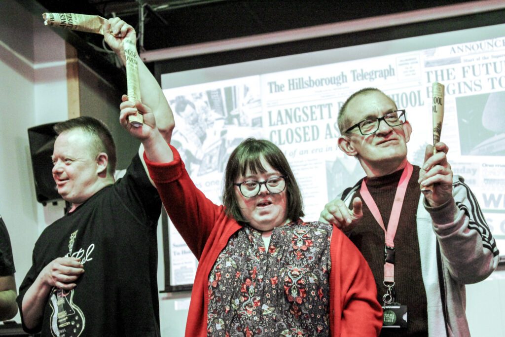 Disabled clients at Burton Street Foundation in Sheffield putting on a show for an audience in Sheffield