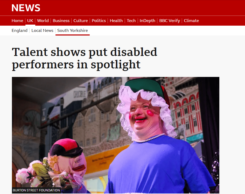 A client with learning disability performs on stage at Burton Street Foundation in Sheffield