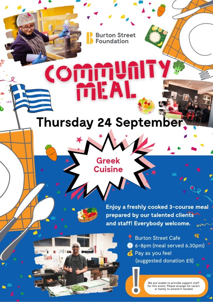 Poster for Community Meal at Burton Street Foundation in Hillsborough